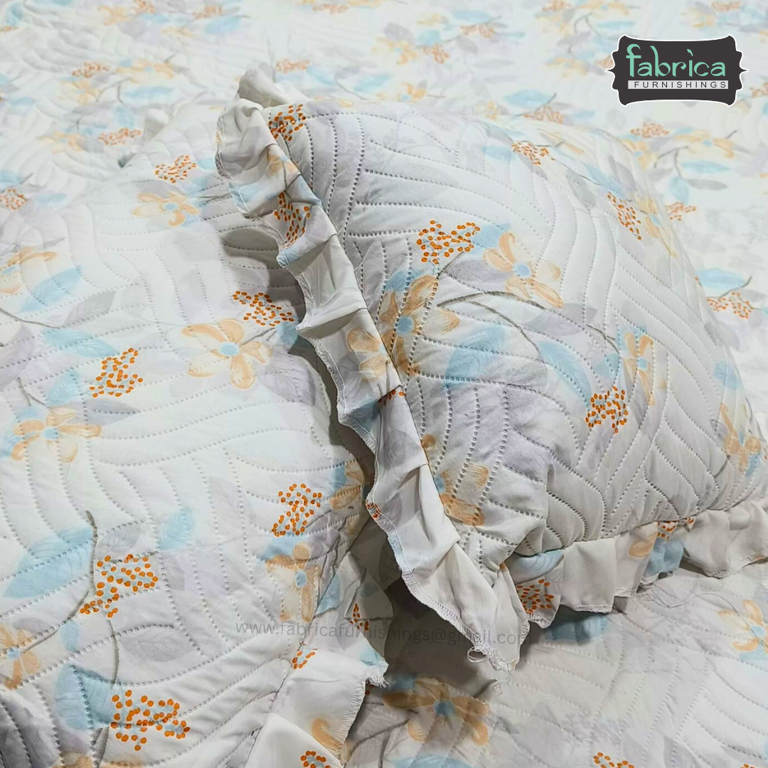 Divine Printed Double Bed Pure Cotton Quilted Frill Work Bedcover