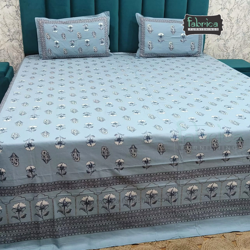 Sitara Handblock Designer Printed Premium Pure Cotton Kingsize Bed Sheets