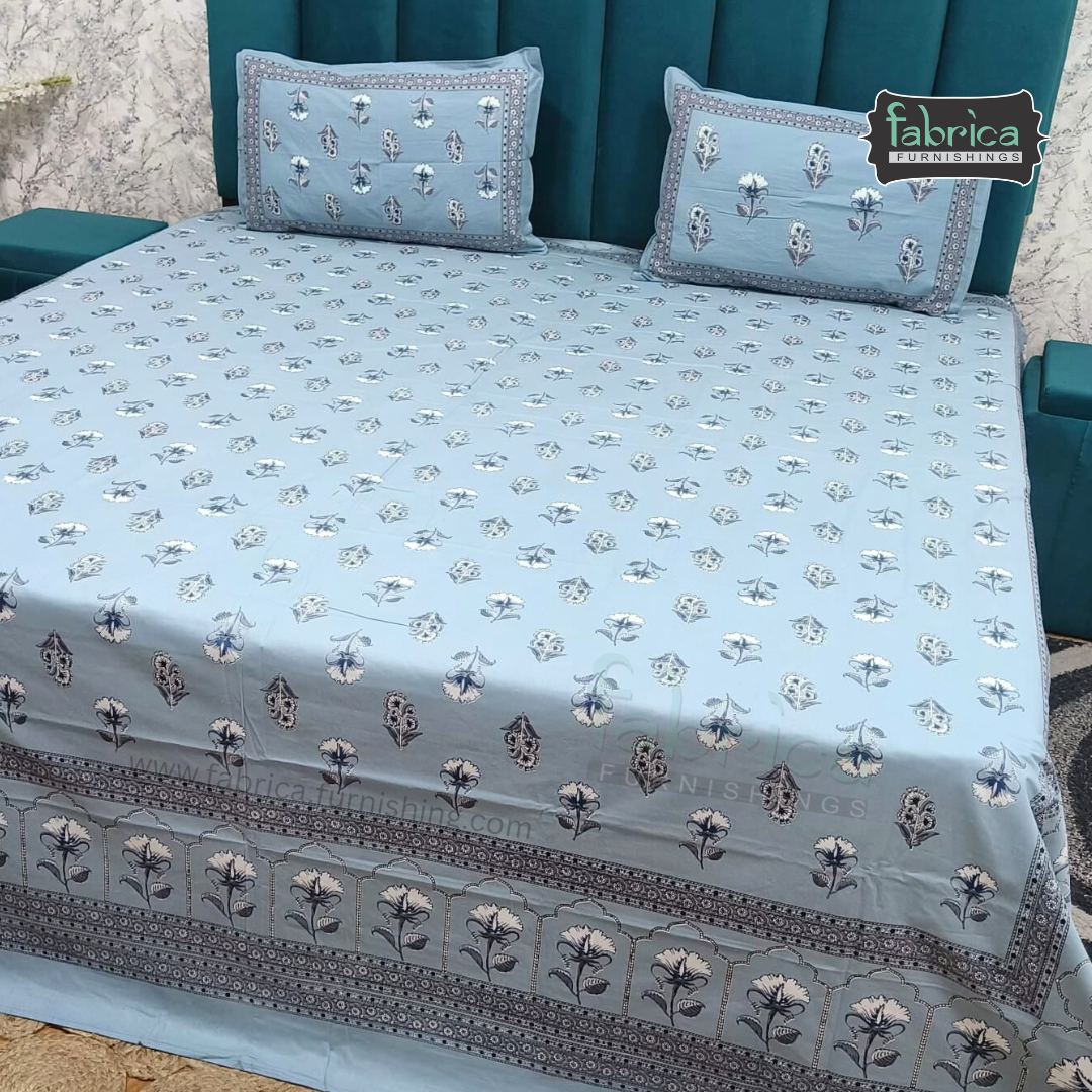 Sitara Handblock Designer Printed Premium Pure Cotton Kingsize Bed Sheets