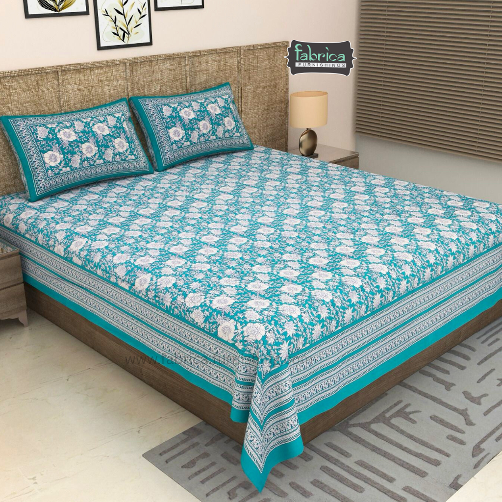 Sitara Handblock Designer Printed Premium Pure Cotton Kingsize Bed Sheets