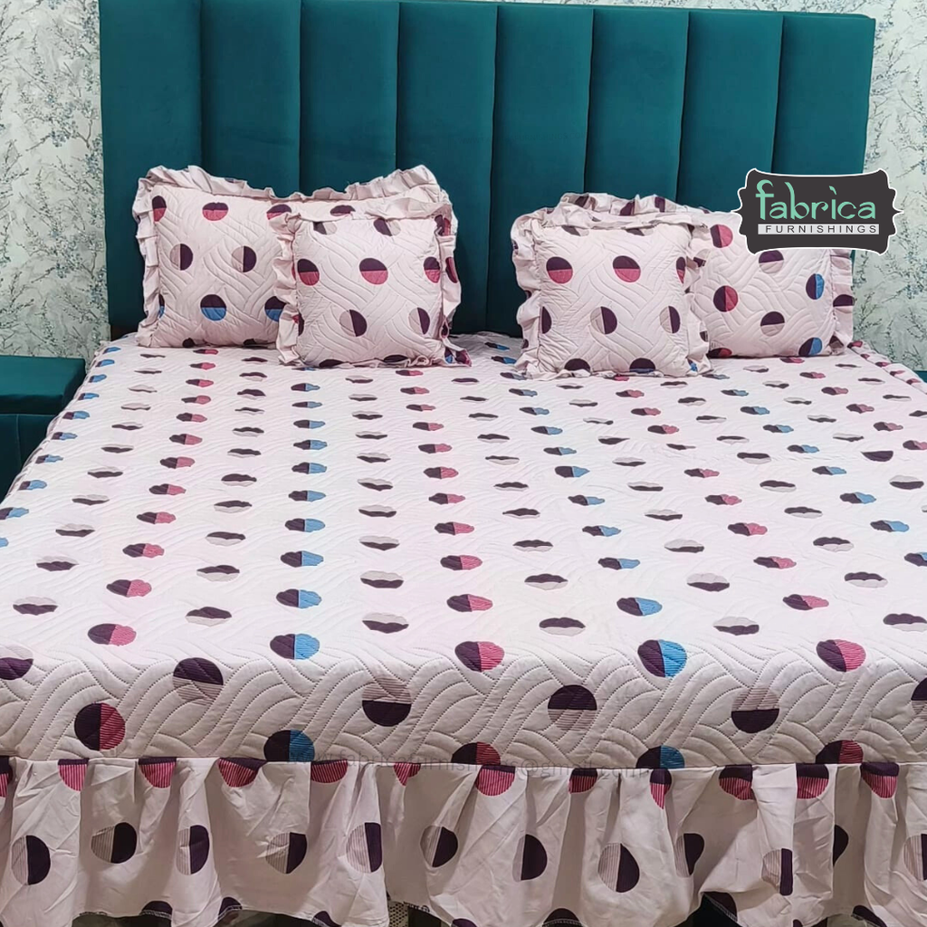 Divine Printed Double Bed Pure Cotton Quilted Frill Work Bedcover