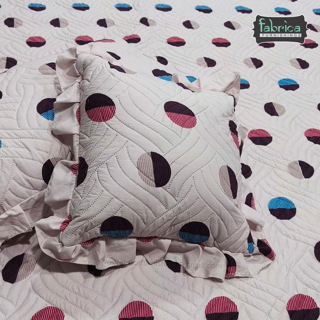 Divine Printed Double Bed Pure Cotton Quilted Frill Work Bedcover