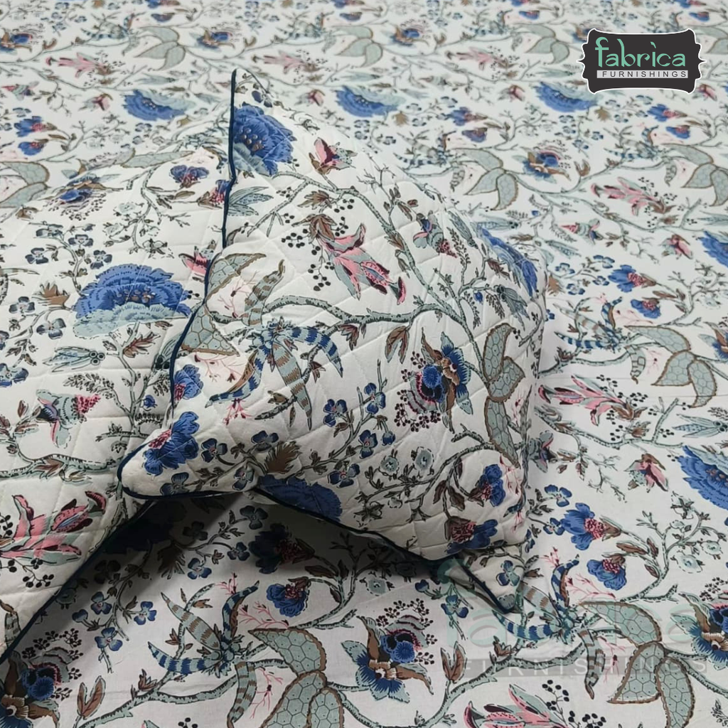 Anokhi Printed Quilted 5 pcs King Size Bedsheet Set