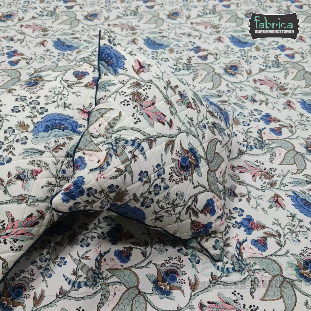 Anokhi Printed Quilted 5 pcs King Size Bedsheet Set