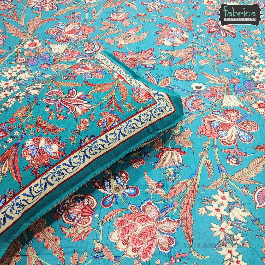 Sitara Handblock Designer Printed Premium Pure Cotton Kingsize Bed Sheets