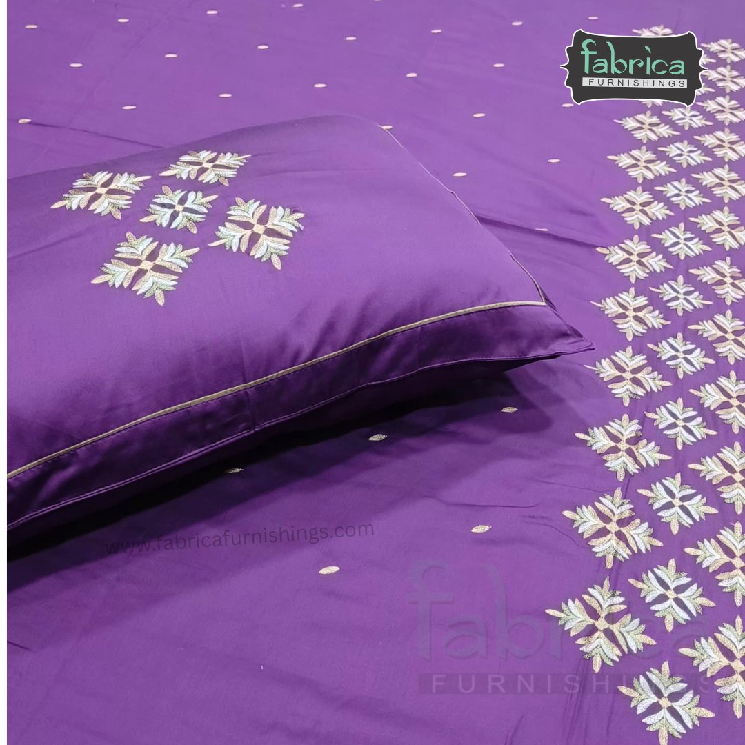 Artistic Thread Work Pure Cotton King Size Embroidered Bedsheet