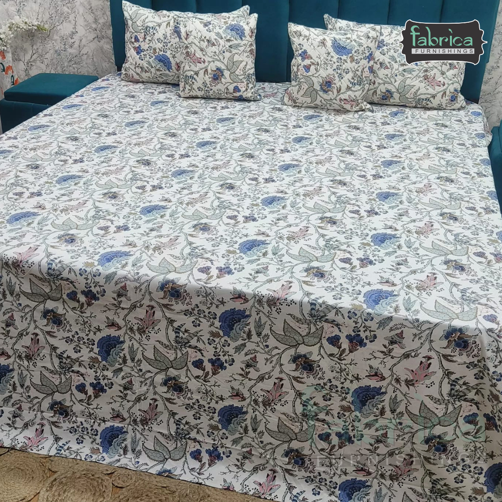 Anokhi Printed Quilted 5 pcs King Size Bedsheet Set