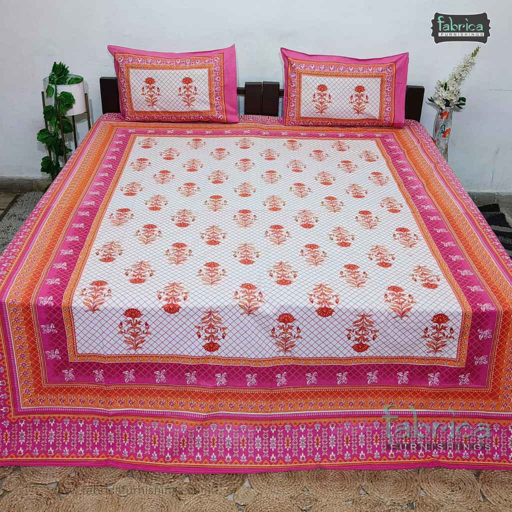 Royal Rajasthani Handblock Print Cotton Double Bed Bed Sheets (93*108 Inch)