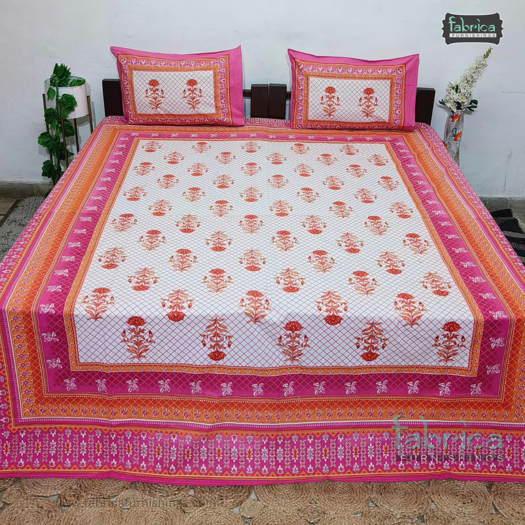 Royal Rajasthani Handblock Print Cotton Double Bed Bed Sheets (93*108 Inch)