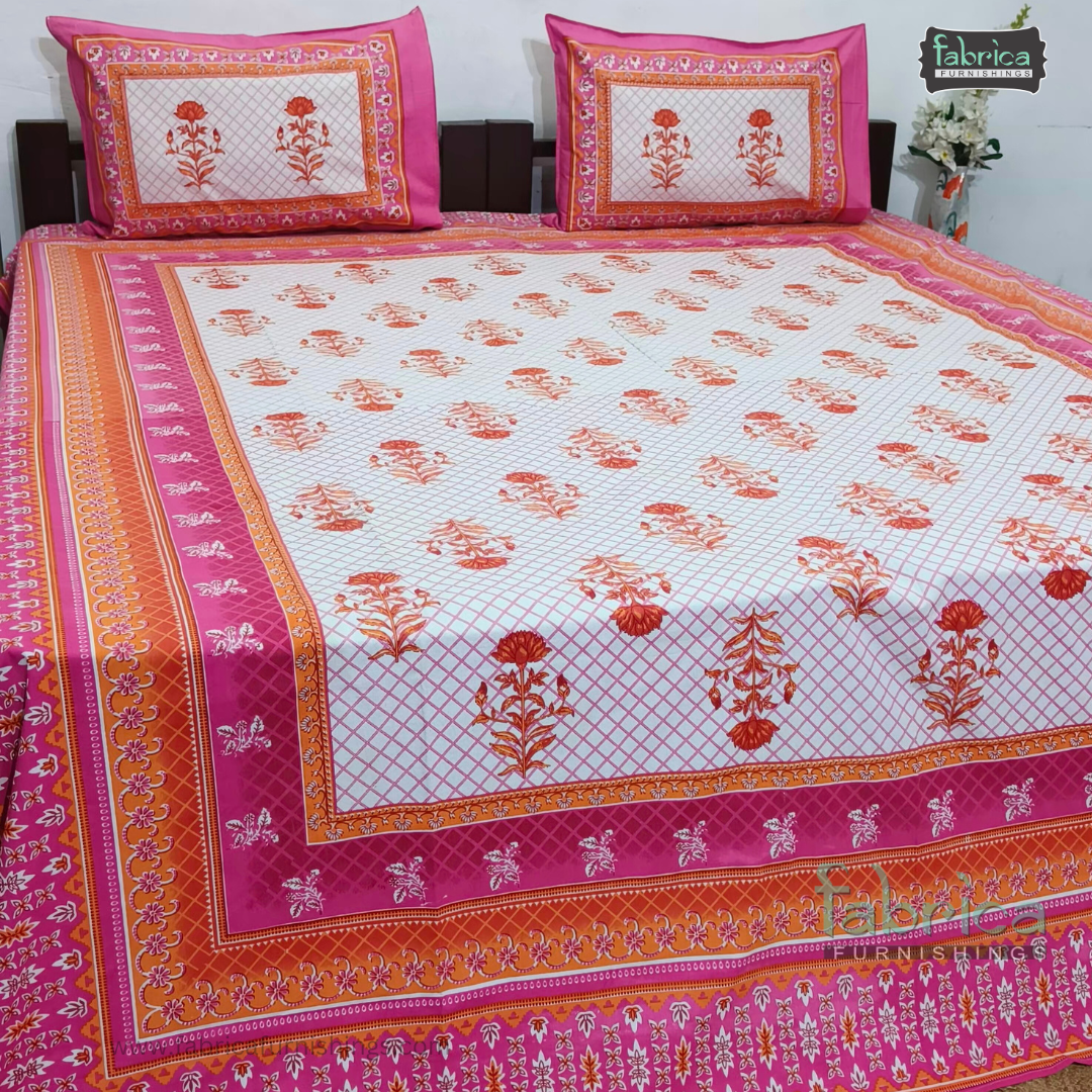 Royal Rajasthani Handblock Print Cotton Double Bed Bed Sheets (93*108 Inch)