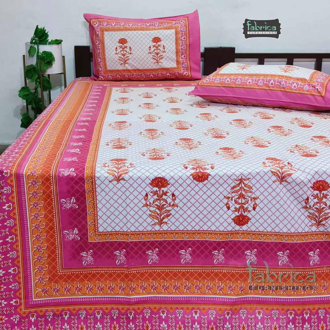 Royal Rajasthani Handblock Print Cotton Double Bed Bed Sheets (93*108 Inch)