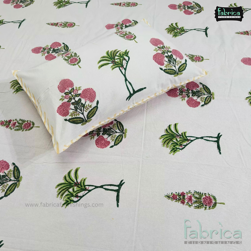 Sitara Handblock Designer Print Premium Cotton King size Bed Sheets