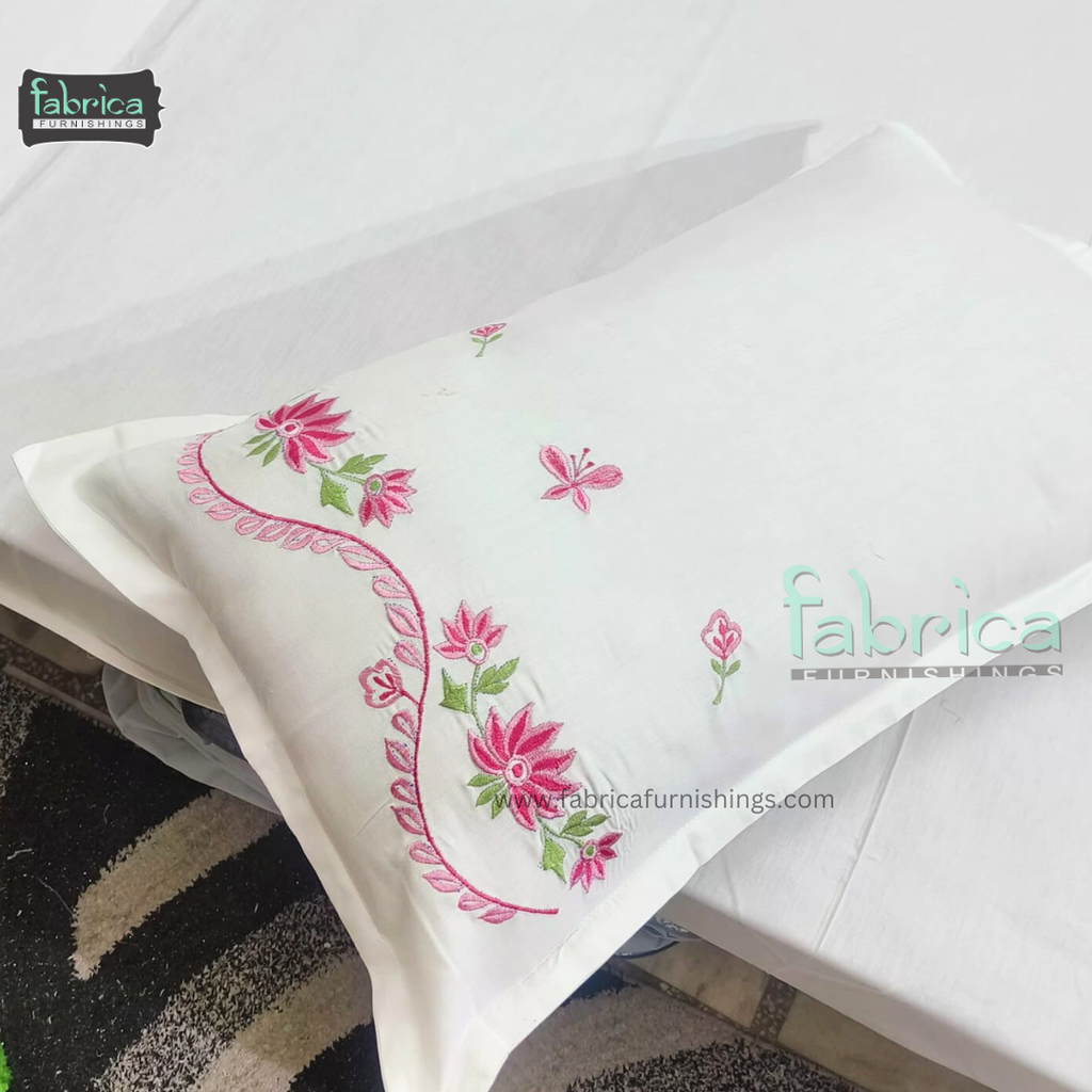 Dreamy Decor Pure Cotton King Size Embroidered Bedsheet