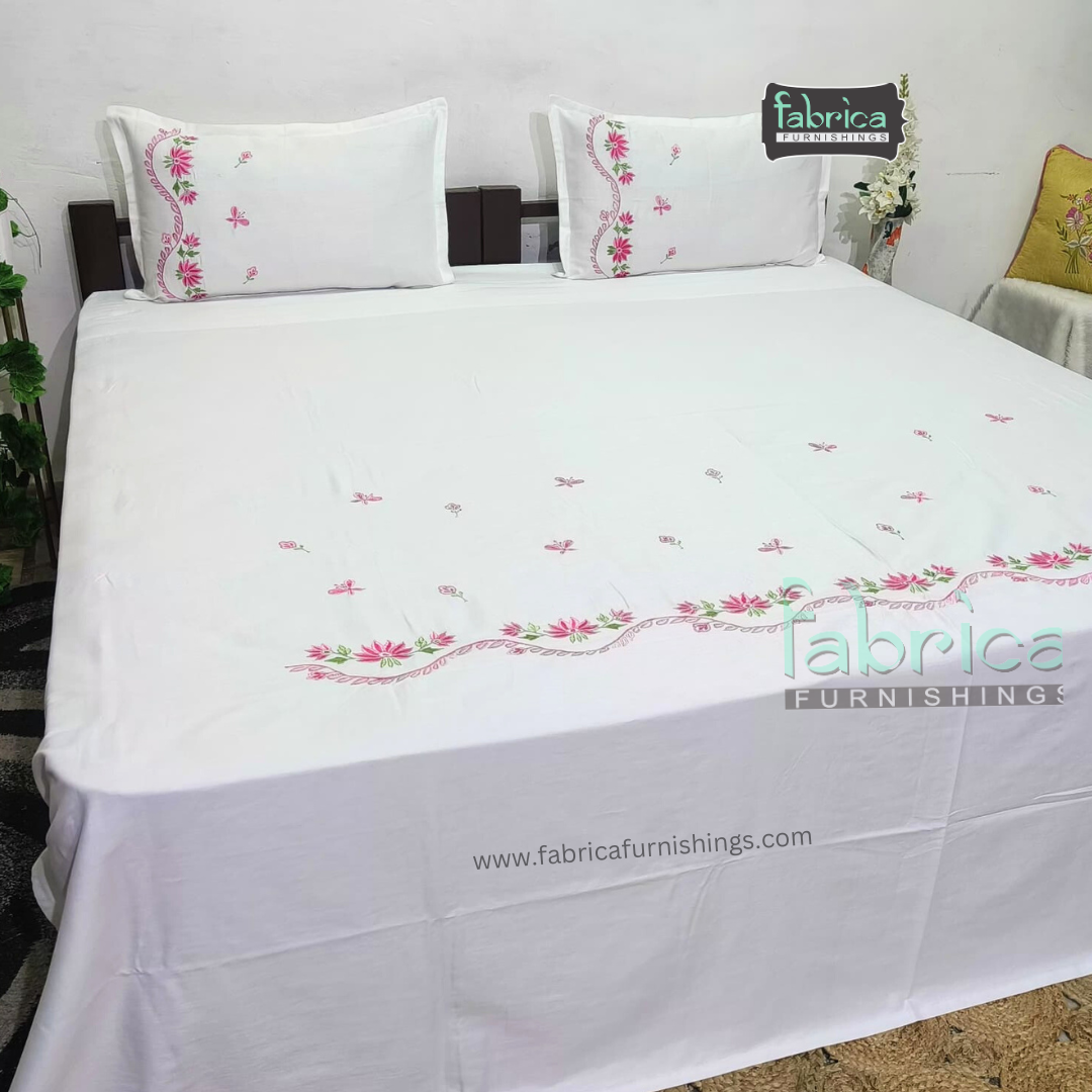 Dreamy Decor Pure Cotton King Size Embroidered Bedsheet