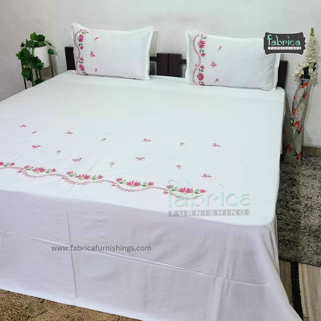 Dreamy Decor Pure Cotton King Size Embroidered Bedsheet