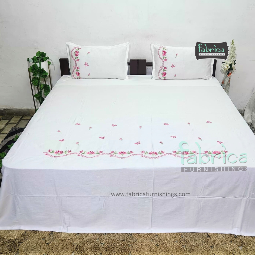 Dreamy Decor Pure Cotton King Size Embroidered Bedsheet