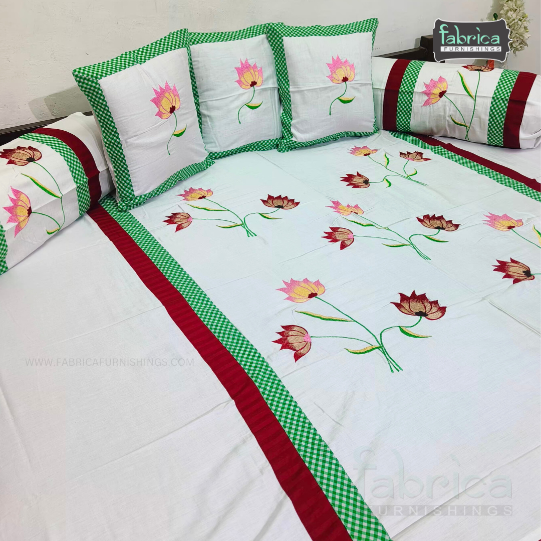 Decor classic Designer Embroider 8 pcs pure Cotton Deewan Set.