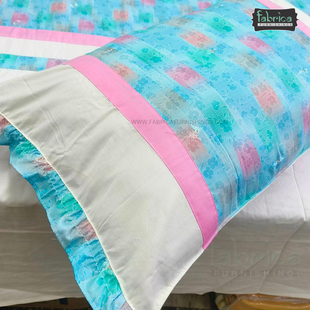 Decor Designer Pure Cotton Mix & Match King Size Emroidered  Bedsheet With Frill Pillow Covers