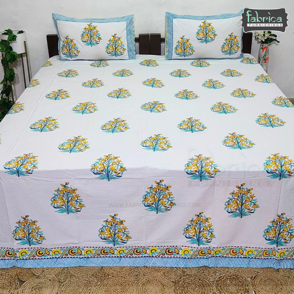 Percale Cotton Hand block Printed Super King-size Bedsheet