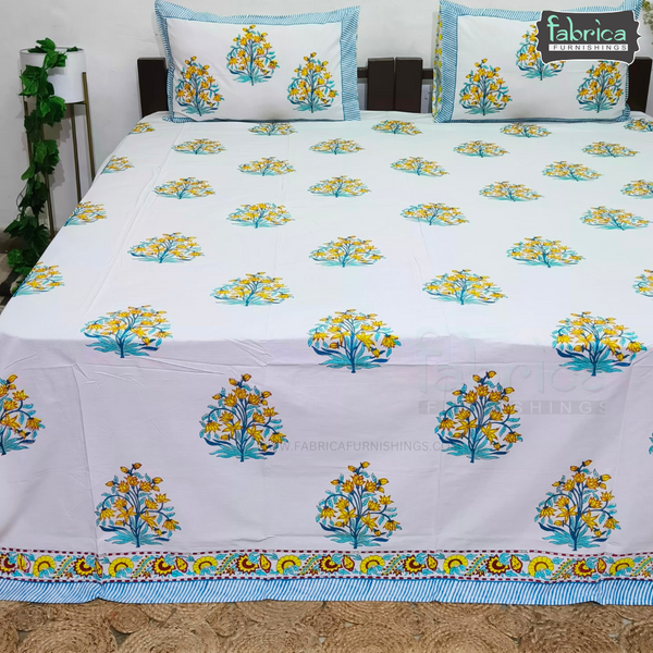 Percale Cotton Hand block Printed Super King-size Bedsheet