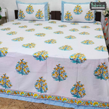 Percale Cotton Hand block Printed Super King-size Bedsheet