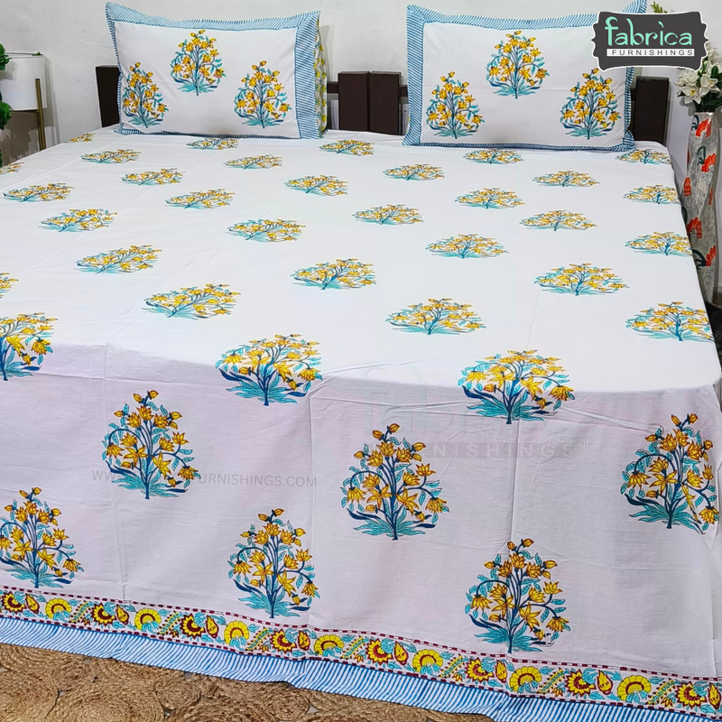 Percale Cotton Hand block Printed Super King-size Bedsheet