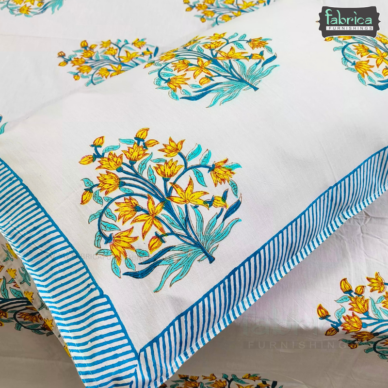 Percale Cotton Hand block Printed Super King-size Bedsheet
