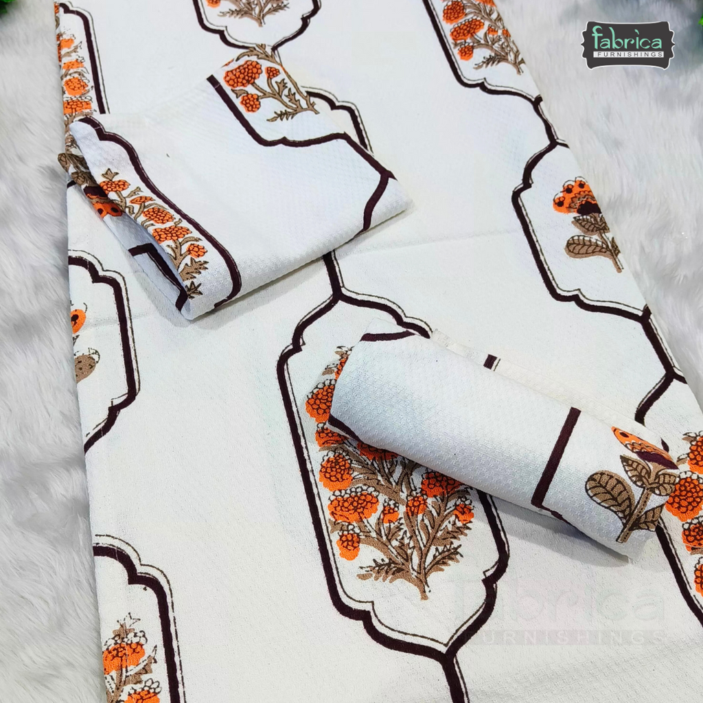 Waffle Handblock Printed Pure Cotton Bath & Hand Towels