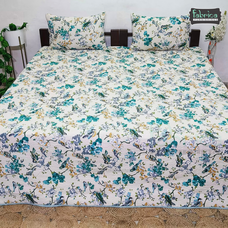 Anokhi Prints Pure Cotton Quilted Double Bed Reversible Bedcover