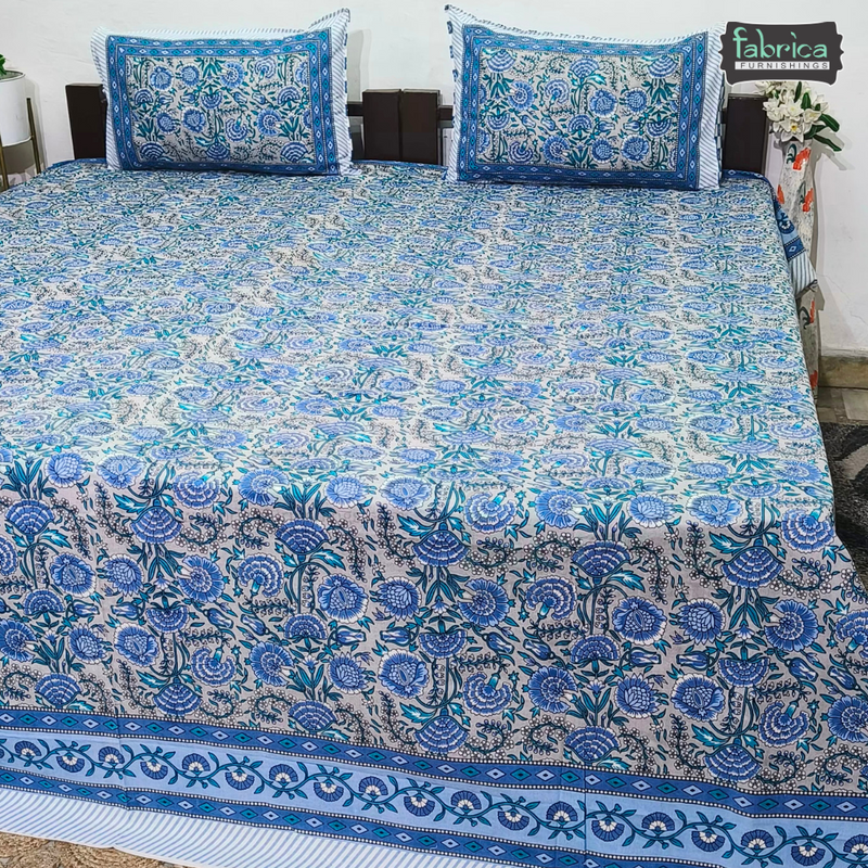 Gulmohar Printed Premium Pure Cotton King size Bed Sheets