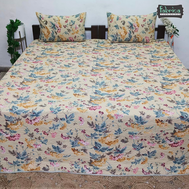 Anokhi Prints Pure Cotton Quilted Double Bed Reversible Bedcover