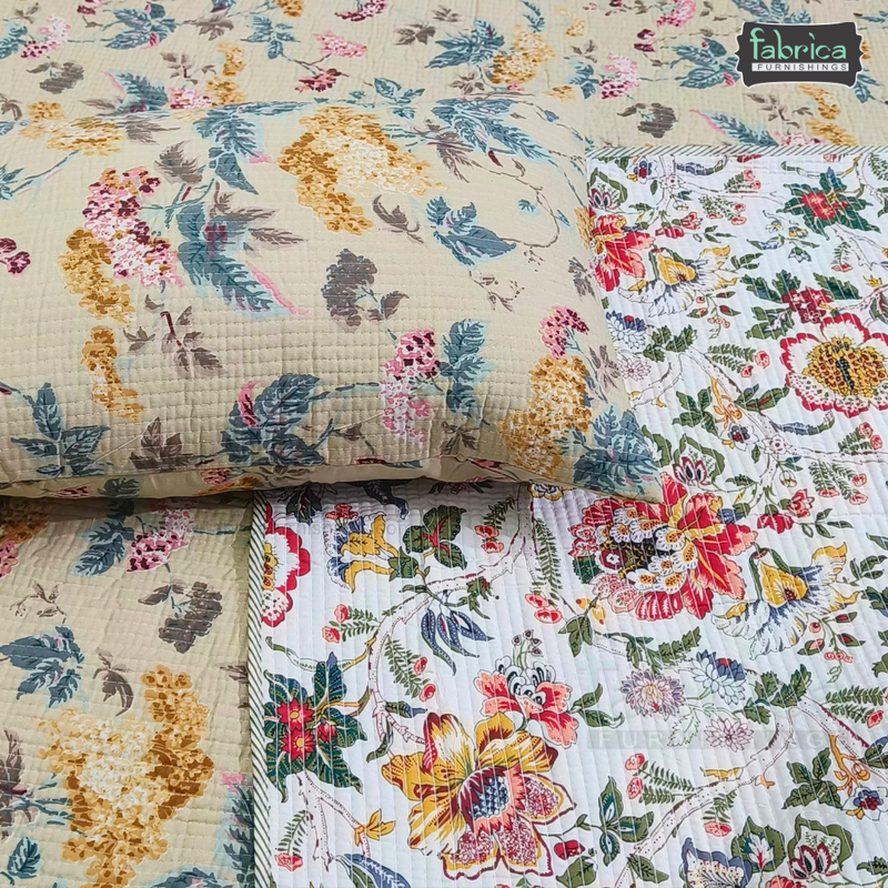 Anokhi Prints Pure Cotton Quilted Double Bed Reversible Bedcover