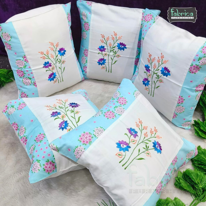 Mix & Match Pure Cotton  Embroidered Cushion Covers (Set of 5 Pcs )
