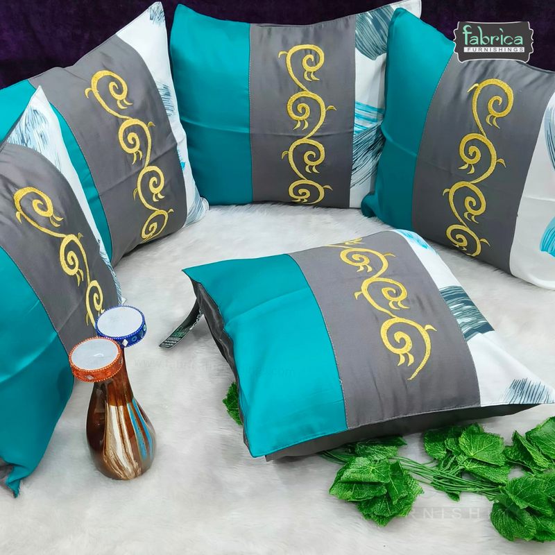 Mix & Match Pure Cotton  Embroidered Cushion Covers (Set of 5 Pcs )
