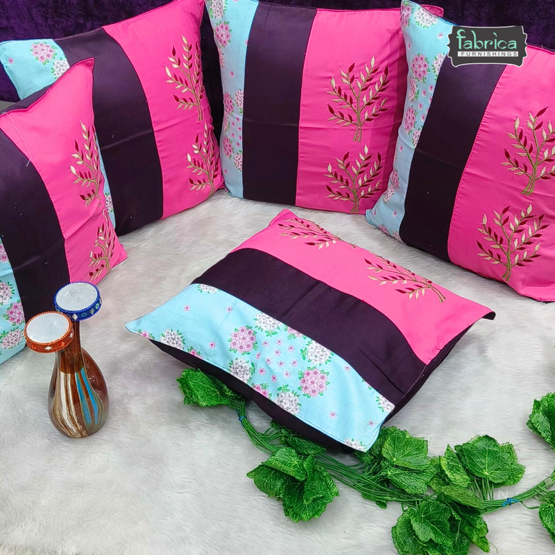 Mix & Match Pure Cotton  Embroidered Cushion Covers (Set of 5 Pcs )