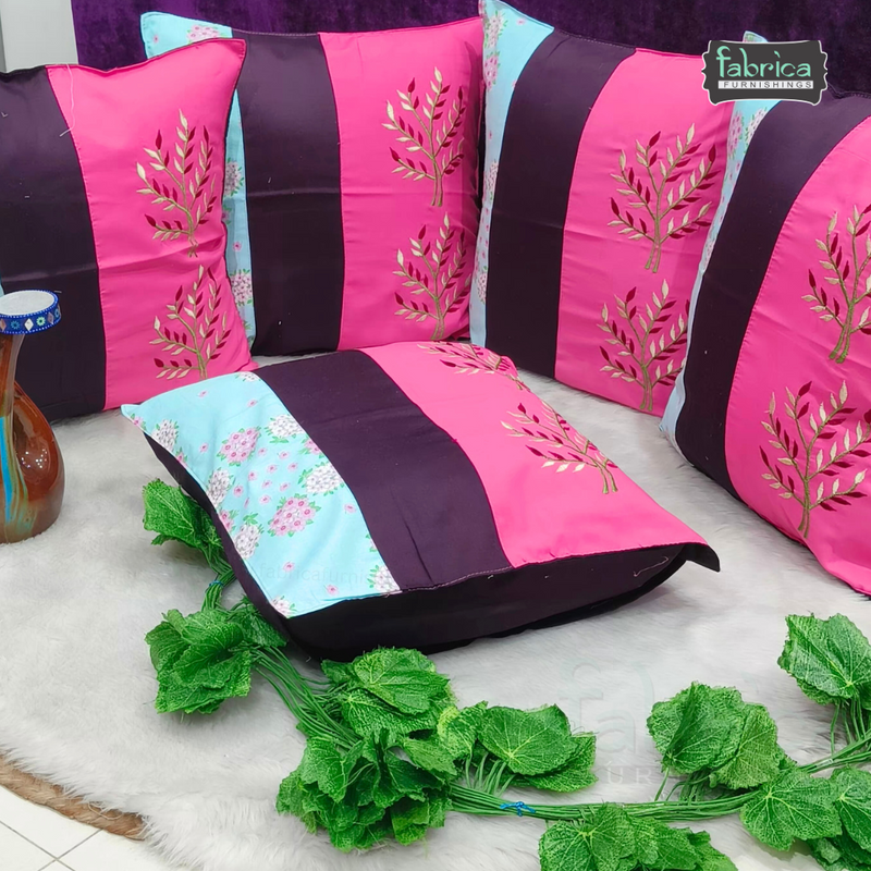 Mix & Match Pure Cotton  Embroidered Cushion Covers (Set of 5 Pcs )