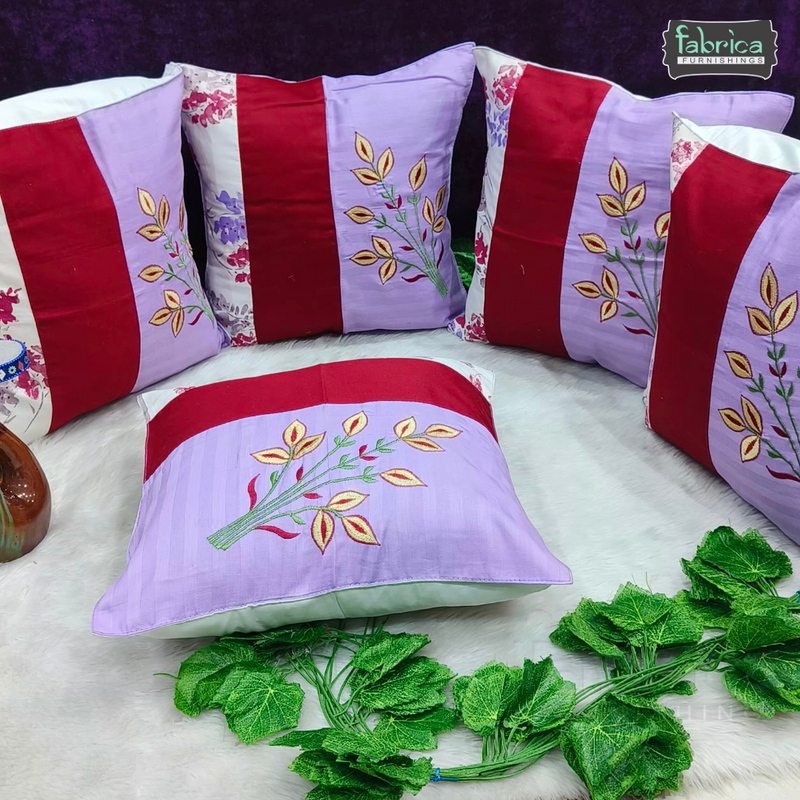 Mix & Match Pure Cotton  Embroidered Cushion Covers (Set of 5 Pcs )
