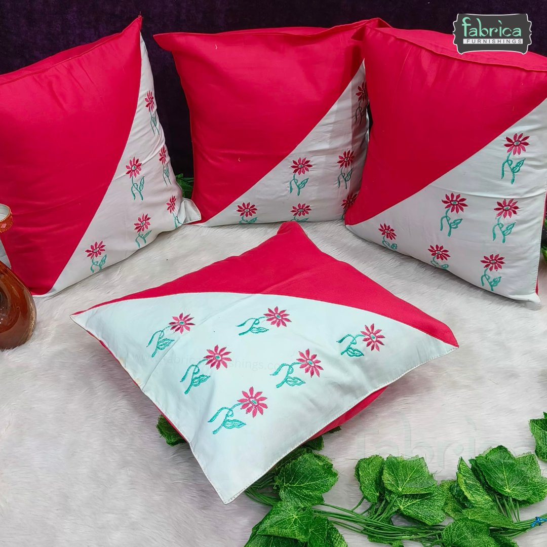 Mix & Match Pure Cotton  Embroidered Cushion Covers (Set of 4 Pcs )