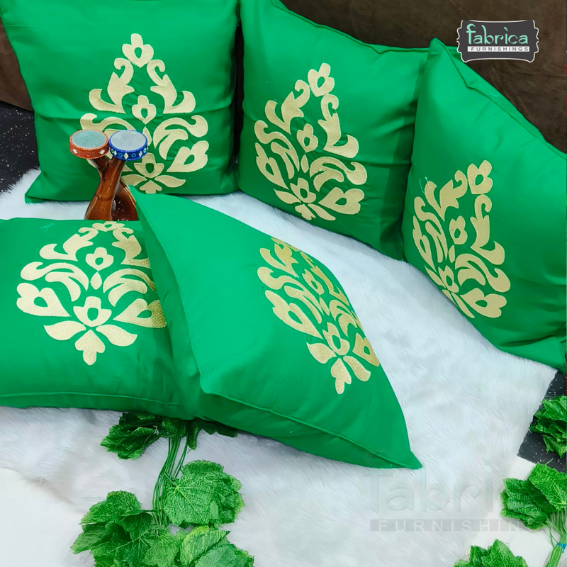 Solid Pure Cotton  Embroidered Cushion Covers (Set of 5 Pcs )