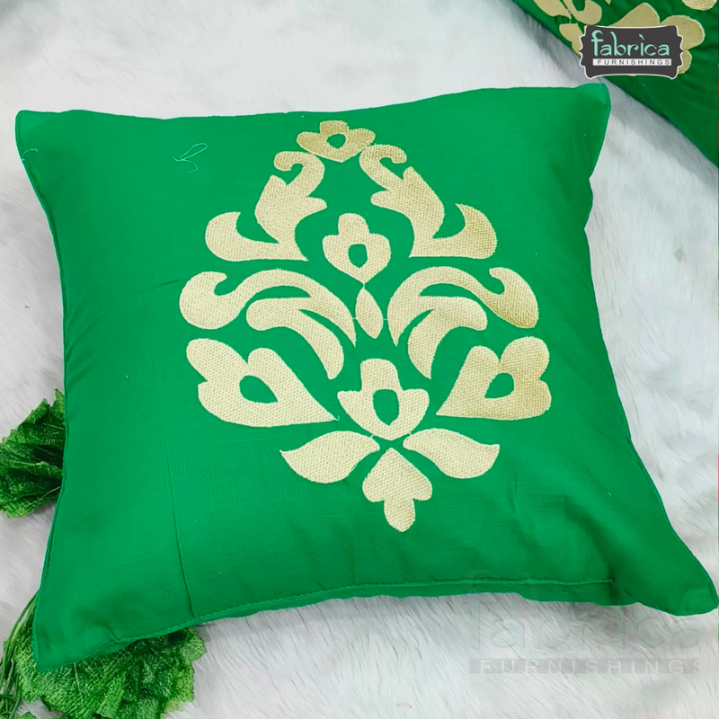 Solid Pure Cotton  Embroidered Cushion Covers (Set of 5 Pcs )