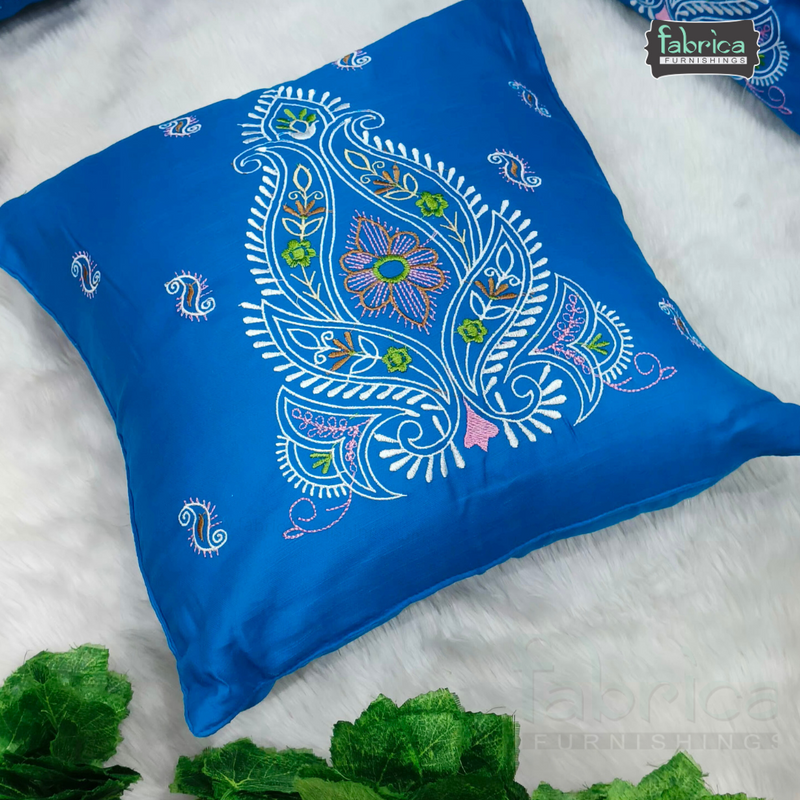 Solid Pure Cotton  Embroidered Cushion Covers (Set of 5 Pcs )