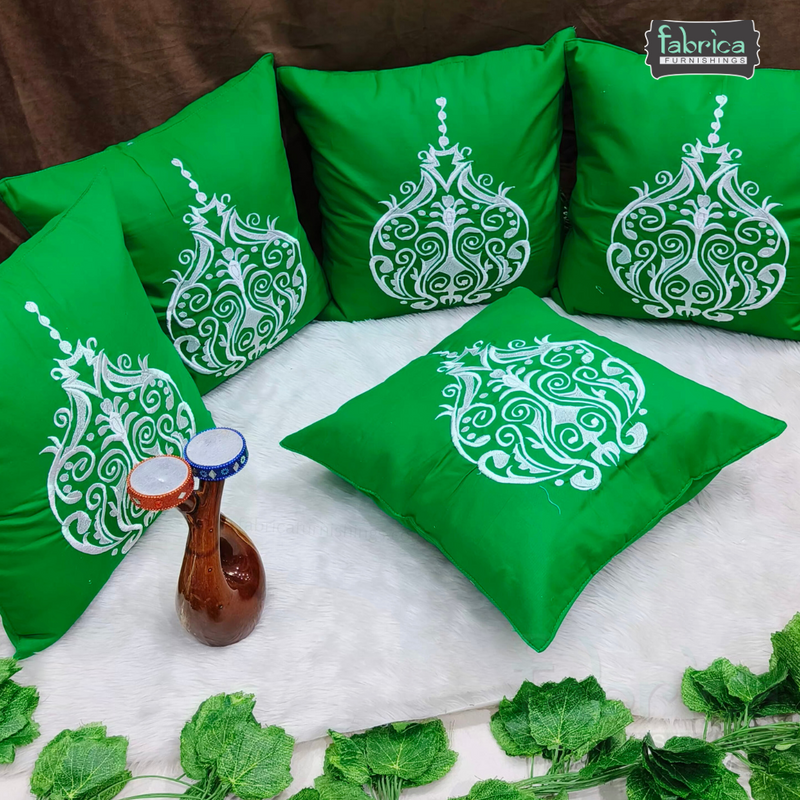 Solid Pure Cotton  Embroidered Cushion Covers (Set of 5 Pcs )