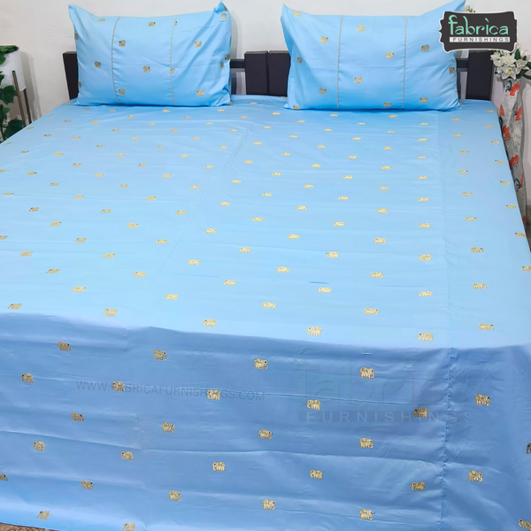 Elephant Motif Foil Work Embroidered King Size Bedsheet