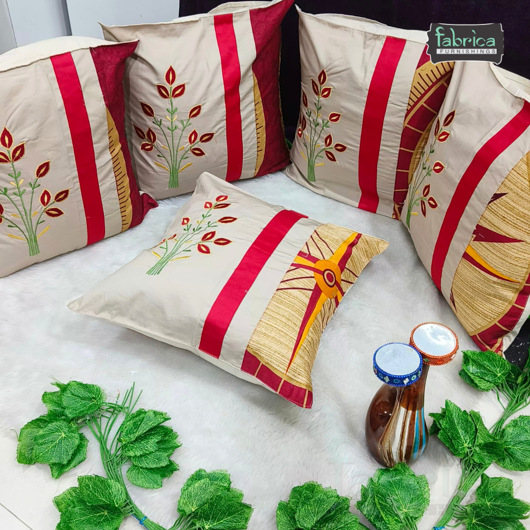 Mix & Match Pure Cotton  Embroidered Cushion Covers (Set of 5 Pcs )