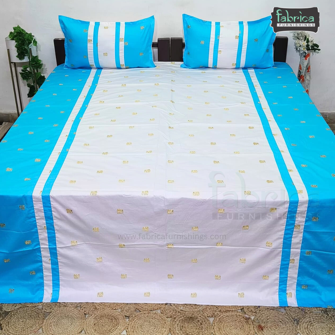 Elephant Motif Foil Work Embroidered King Size Bedsheet