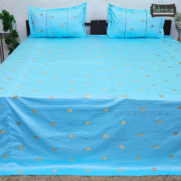Elephant Motif Foil Work Embroidered King Size Bedsheet