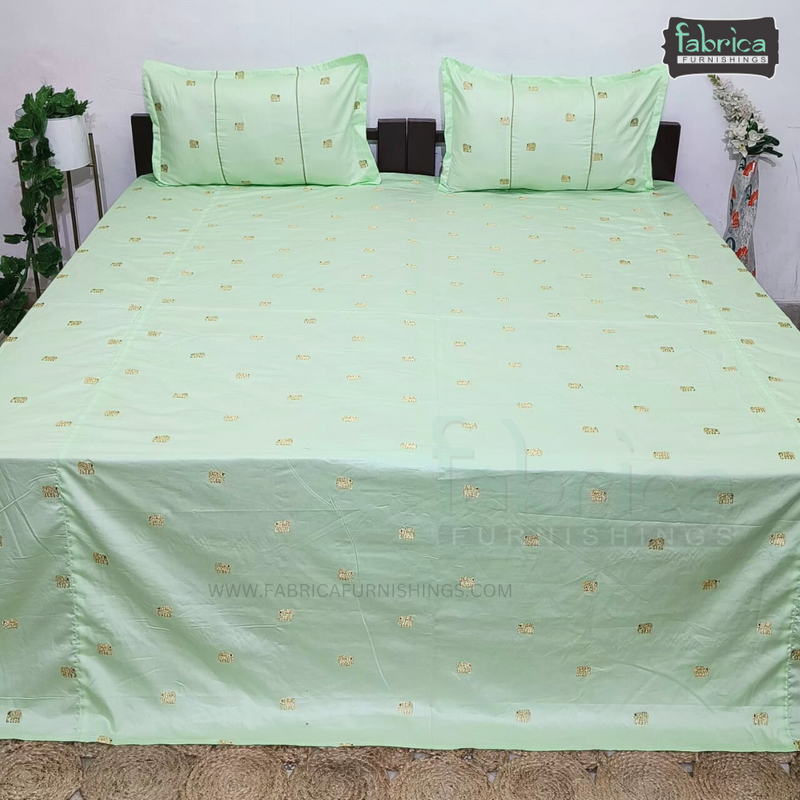 Elephant Motif Foil Work Embroidered King Size Bedsheet