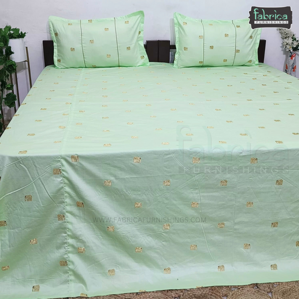 Elephant Motif Foil Work Embroidered King Size Bedsheet