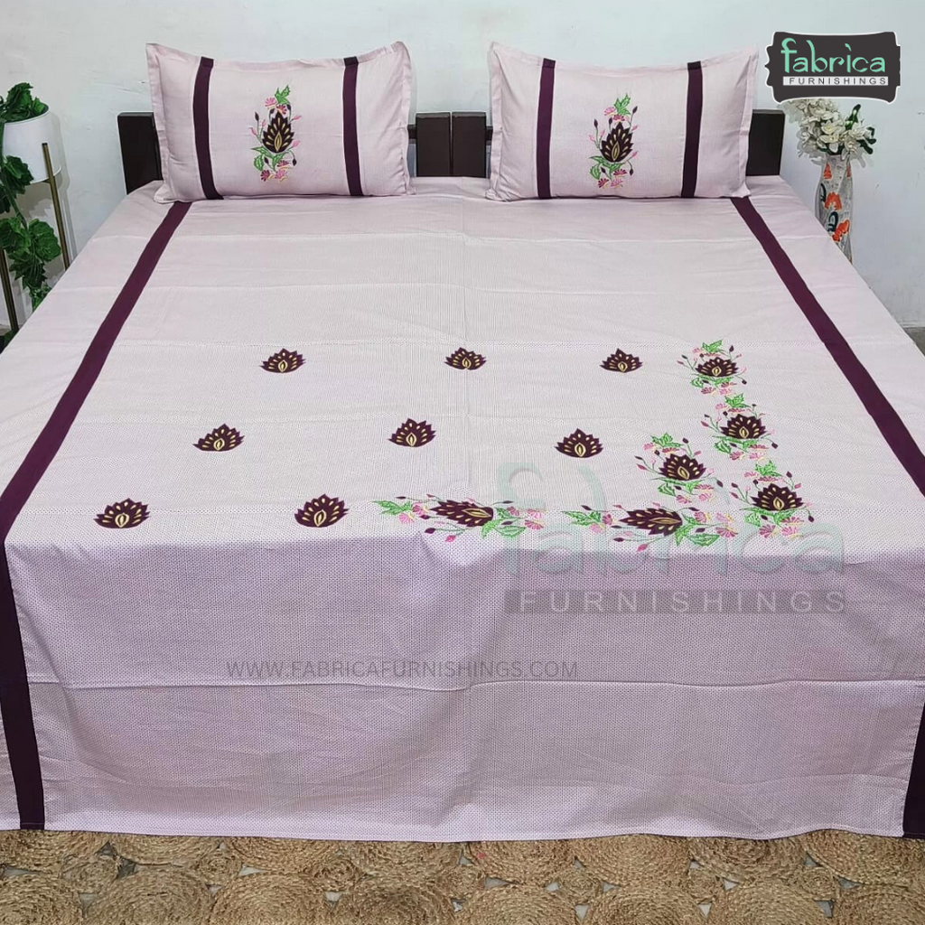 Fabby Decor Designer Mix & Match Patchwork Pure Cotton King Size Embroidered Bedsheet