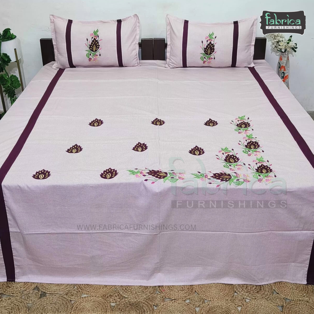 Fabby Decor Designer Mix & Match Patchwork Pure Cotton King Size Embroidered Bedsheet